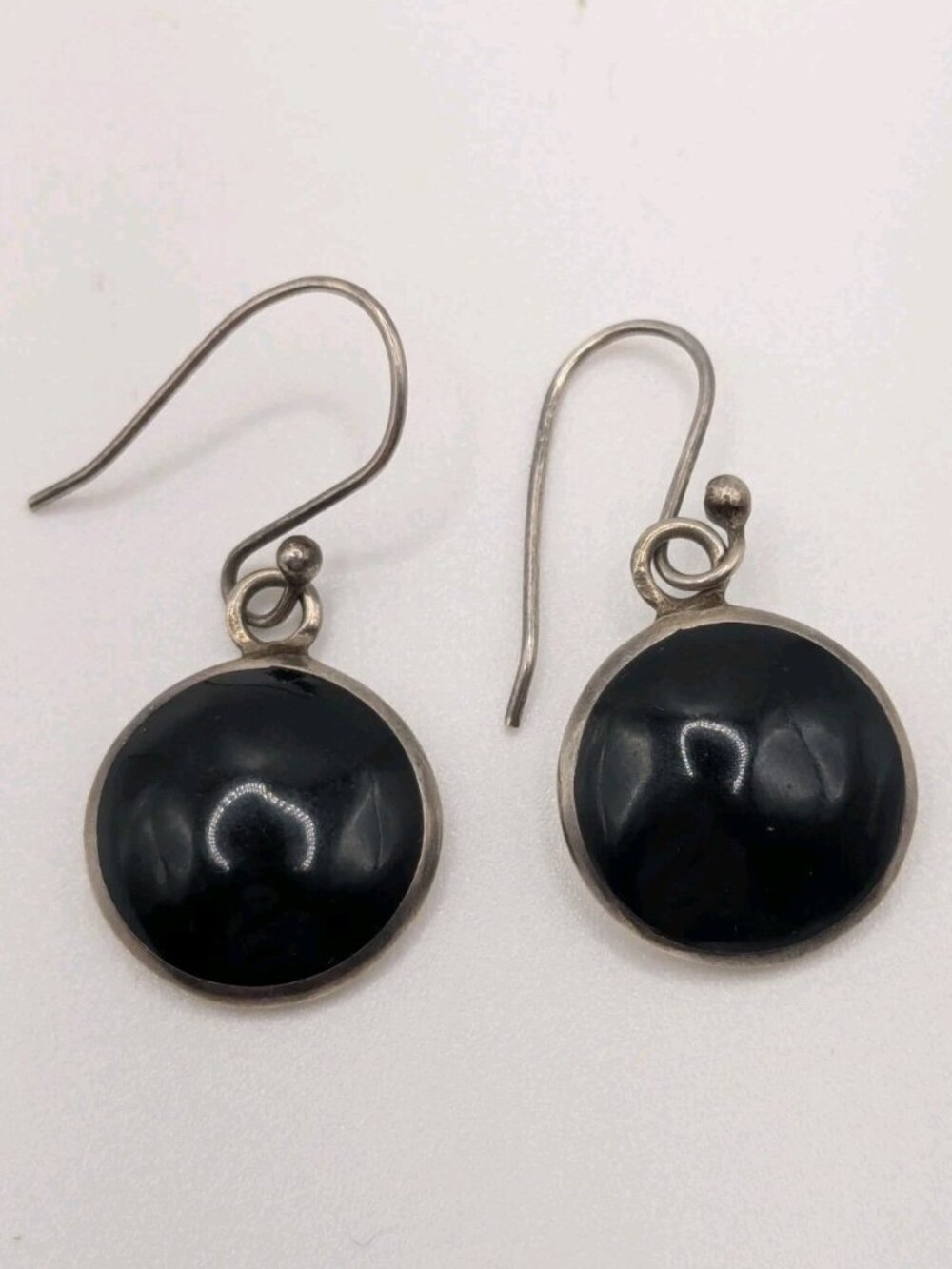 Black Onyx Sterling Silver Pierced Earrings Stamped 925 Round Dangle Jewelry